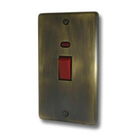 G and H Electrical CAB28B Contour Antique Brass Large 45A 2 Pole Neon Switch - Black Insert