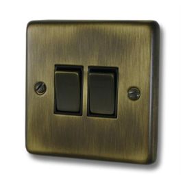 G and H Electrical CAB302 Contour Antique Brass 2 Gang Brass Light Switch - Black Insert
