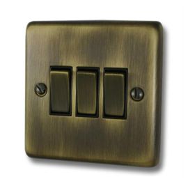 G and H Electrical CAB303 Contour Antique Brass 3 Gang Brass Light Switch - Black Insert