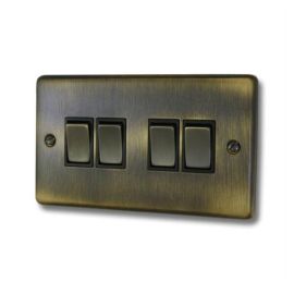 G and H Electrical CAB304 Contour Antique Brass 4 Gang Brass Light Switch - Black Insert