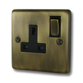 G and H Electrical CAB309 Contour Antique Brass 1 Gang 13A Brass Switched Socket - Black Insert