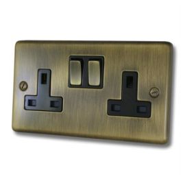 G and H Electrical CAB310 Contour Antique Brass 2 Gang 13A Brass Switched Socket - Black Insert