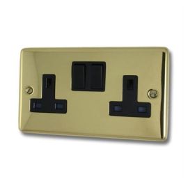 G and H Electrical CB10B Contour Polished Brass 2 Gang 13A Black Switched Socket image