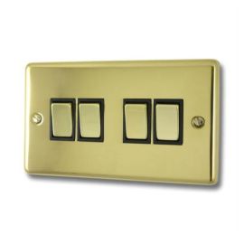 G and H Electrical CB304 Contour Polished Brass 4 Gang Brass Light Switch - Black Insert