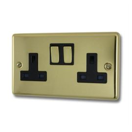 G and H Electrical CB310 Contour Polished Brass 2 Gang 13A Brass Switched Socket - Black Insert