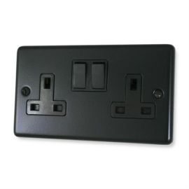 G and H Electrical CFB10B Contour Flat Black 2 Gang 13A Black Switched Socket image
