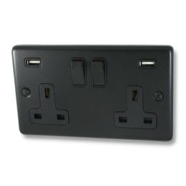 G and H Electrical CFB910B Contour Flat Black 2 Gang 13A 2x USB-A Black Switched Socket image