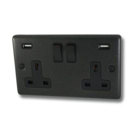 G and H Electrical CG910B Contour Graphite 2 Gang 13A 2x USB-A Black Switched Socket