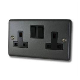 G and H Electrical CP10B Contour Pewter 2 Gang 13A Black Switched Socket