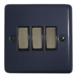 G and H Electrical CRB303-BN Contour Blue 3 Gang Black Nickel Light Switch - Black Insert