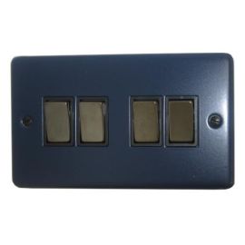 G and H Electrical CRB304-BN Contour Blue 4 Gang Black Nickel Light Switch - Black Insert image