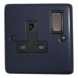 G and H Electrical CRB309-BN Contour Blue 1 Gang 13A Black Nickel Switched Socket - Black Insert image