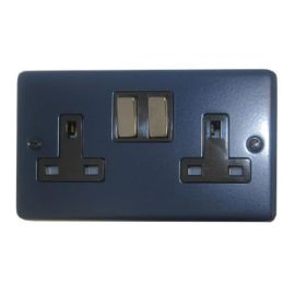 G and H Electrical CRB310-BN Contour Blue 2 Gang 13A Black Nickel Switched Socket - Black Insert image