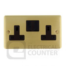 Satin Brass Double 2 Gang Switched Socket - Black Insert
