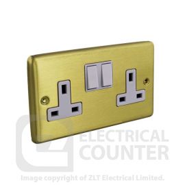 Satin Brass Double 2 Gang Switched Socket - White Insert