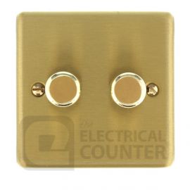 Satin Brass Double 2 Gang 2 Way 400W Dimmer Light Switch image