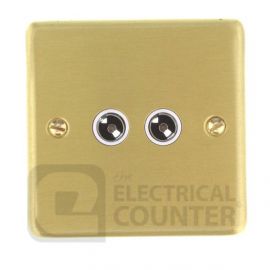Satin Brass Double 2 Gang Co-Axial (TV) Socket - White Insert image