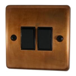 G and H Electrical CTC2B Contour Tarnished Copper 2 Gang Black Light Switch