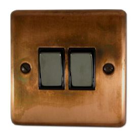 G and H Electrical CTC302 Contour Tarnished Copper 2 Gang Black Nickel Light Switch