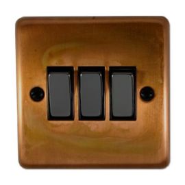 G and H Electrical CTC303 Contour Tarnished Copper 3 Gang Black Nickel Light Switch