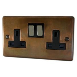 G and H Electrical CTC310 Contour Tarnished Copper 2 Gang 13A Black Nickel Switched Socket