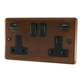 G and H Electrical CTC910B Contour Tarnished Copper 2 Gang 13A 2x USB-A Black Switched Socket image