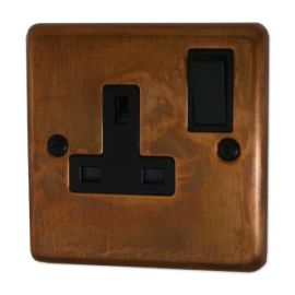 G and H Electrical CTC9B Contour Tarnished Copper 1 Gang 13A Black Switched Socket image