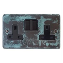 G and H Electrical CV10B Contour Verdigris 2 Gang 13A Black Switched Socket