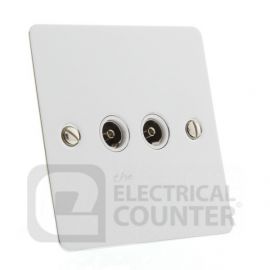 Polished Chrome Double 2 Gang Co-Axial (TV) Socket - White Insert