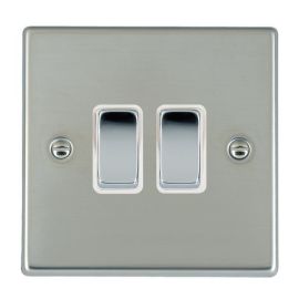 Hamilton 73R22BC-W Hartland Bright Steel 2 Gang 10AX 2 Way Plate Switch - Chrome and White Insert