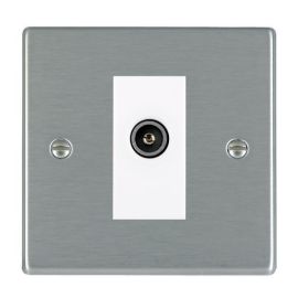 Hamilton 74DTVFW Hartland Satin Steel 1 Gang Non-Isolated Female Coaxial TV Outlet - White Insert