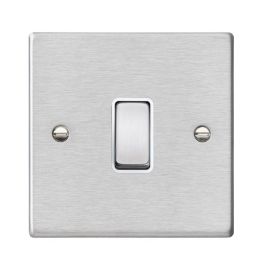 Hamilton 74R21SS-W Hartland Satin Steel 1 Gang 10AX 2 Way Plate Switch - Steel and White Insert