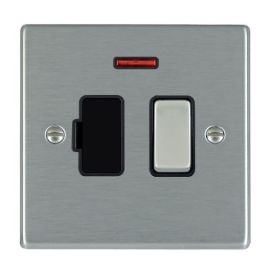 Hamilton 74SPNSS-B Hartland Satin Steel 1 Gang 13A 2 Pole Neon Switched Fused Spur Unit - Steel and Black Insert