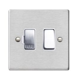 Hamilton 74SPSS-W Hartland Satin Steel 1 Gang 13A 2 Pole Switched Fused Spur Unit - Steel and White Insert image