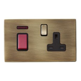 Hamilton 79C45SS1AB-B Hartland CFX Screwless Antique Brass 45A Red Switch 13A Switched Socket Neon Cooker Unit