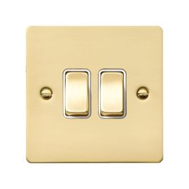 Hamilton 81R22PB-W Sheer Polished Brass 2 Gang 10AX 2 Way Plate Switch - Brass and White Insert