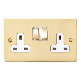 Hamilton 81SS2PB-W Sheer Polished Brass 2 Gang 13A 2 Pole Switched Socket - Brass and White Insert