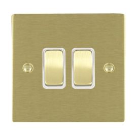 Hamilton 82R22SB-W Sheer Satin Brass 2 Gang 10AX 2 Way Plate Switch - Brass and White Insert image