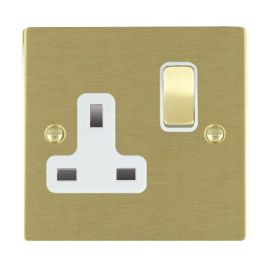 Hamilton 82SS1SB-W Sheer Satin Brass 1 Gang 13A 2 Pole Switched Socket - Brass and White Insert image