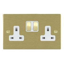 Hamilton 82SS2SB-W Sheer Satin Brass 2 Gang 13A 2 Pole Switched Socket - Brass and White Insert image