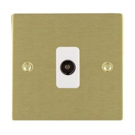 Hamilton 82TVIW Sheer Satin Brass 1 Gang Isolated 1in/1out Coaxial TV Outlet - White Insert