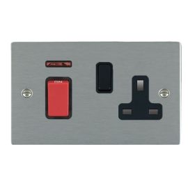 Hamilton 8445SS1BL-B Sheer Satin Steel 45A Red Switch 13A Switched Socket Neon Cooker Unit - Black Insert