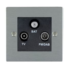 Hamilton 84DTRIDB Sheer Satin Steel 1x Coaxial TV 1x DAB 1x SAT Non-Isolated 1in/3out Triplexer - Black Insert