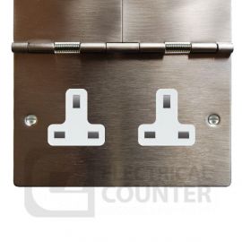 Satin Steel 2 Gang 13A Unswitched Floor Socket image