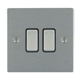 Hamilton 84R22SS-B Sheer Satin Steel 2 Gang 10AX 2 Way Plate Switch - Steel and Black Insert image