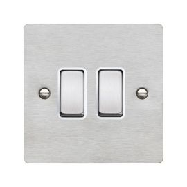 Hamilton 84R22SS-W Sheer Satin Steel 2 Gang 10AX 2 Way Plate Switch - Steel and White Insert image
