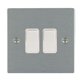 Hamilton 84R22WH-W Sheer Satin Steel 2 Gang 10AX 2 Way Plate Switch - White Insert