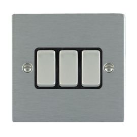 Hamilton 84R23SS-B Sheer Satin Steel 3 Gang 10AX 2 Way Plate Switch - Steel and Black Insert image