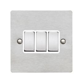 Hamilton 84R23SS-W Sheer Satin Steel 3 Gang 10AX 2 Way Plate Switch - Steel and White Insert image