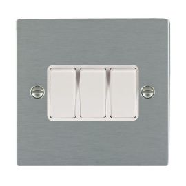 Hamilton 84R23WH-W Sheer Satin Steel 3 Gang 10AX 2 Way Plate Switch - White Insert